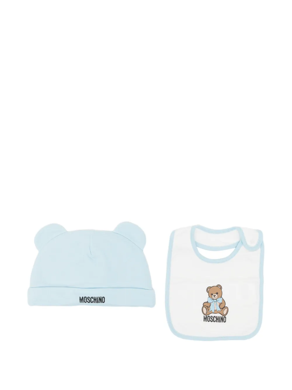 Moschino Kids Teddy Bear beanie hat bib set Blauw