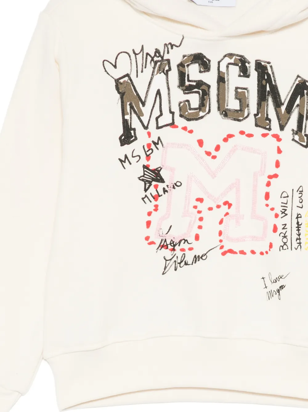 MSGM Kids Hoodie met graffiti-detail en logoprint Beige