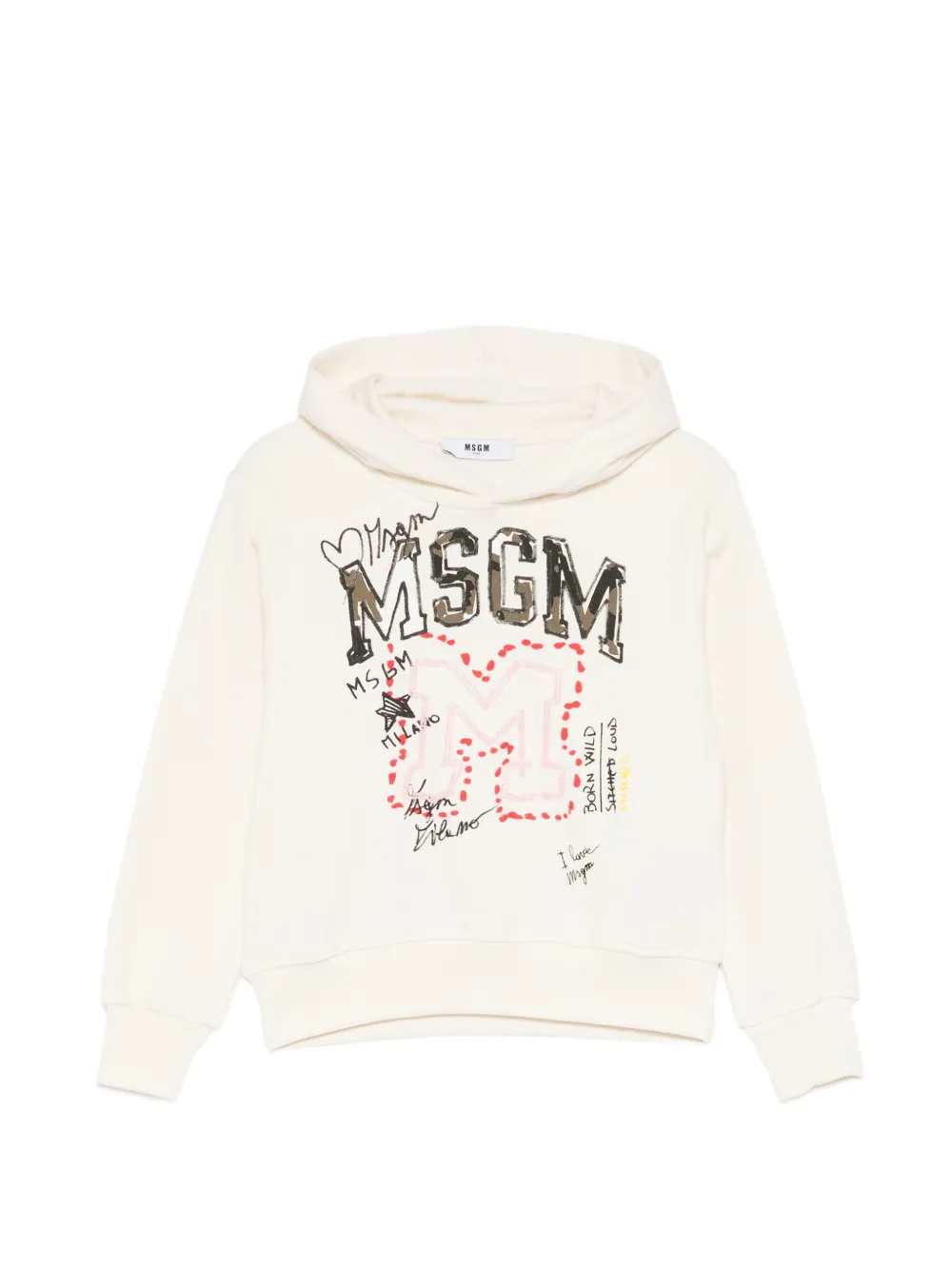 MSGM Kids logo-print graffiti-detail hoodie - Toni neutri