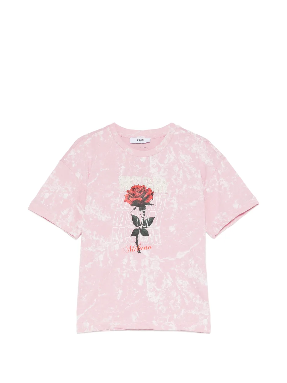 MSGM Kids T-Shirt mit Rosen-Print und Stickerei - Rosa