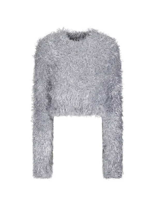Junya Watanabe Metallic-effect Eyelash-knit Sweater in Silver