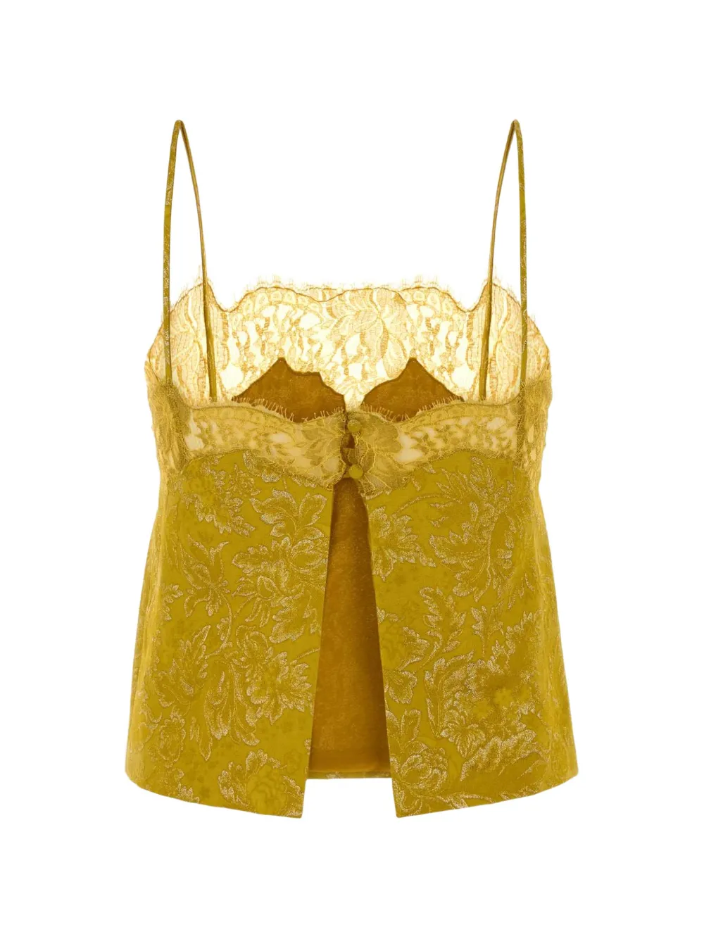 Saint Laurent lace-trim floral-jacquard top Geel