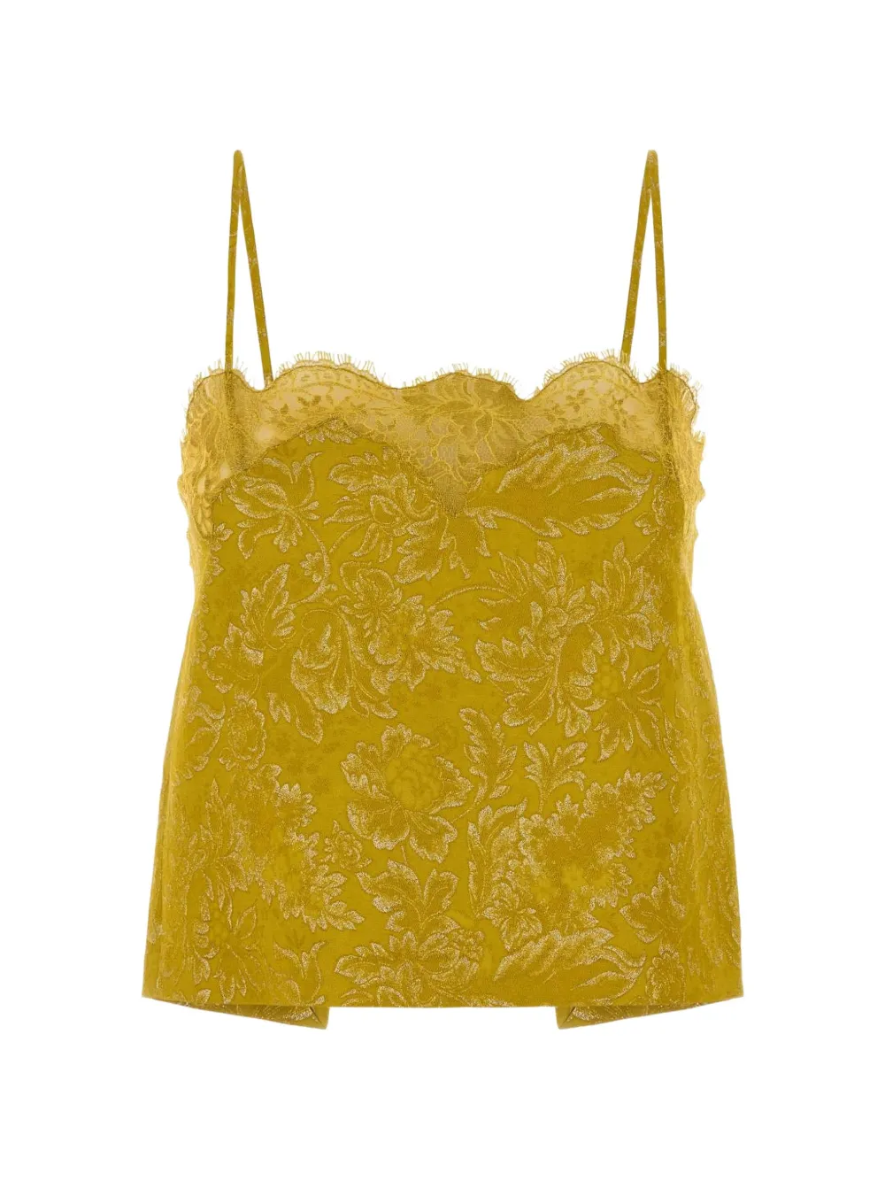 Saint Laurent lace-trim floral-jacquard top Geel