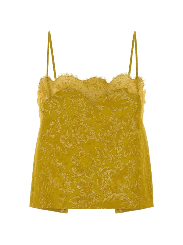 Saint Laurent Lace-trim Floral-jacquard Top in Yellow