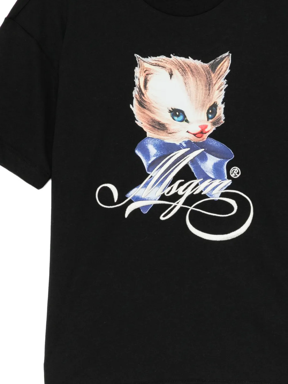 MSGM Kids kitten-print T-shirt Zwart