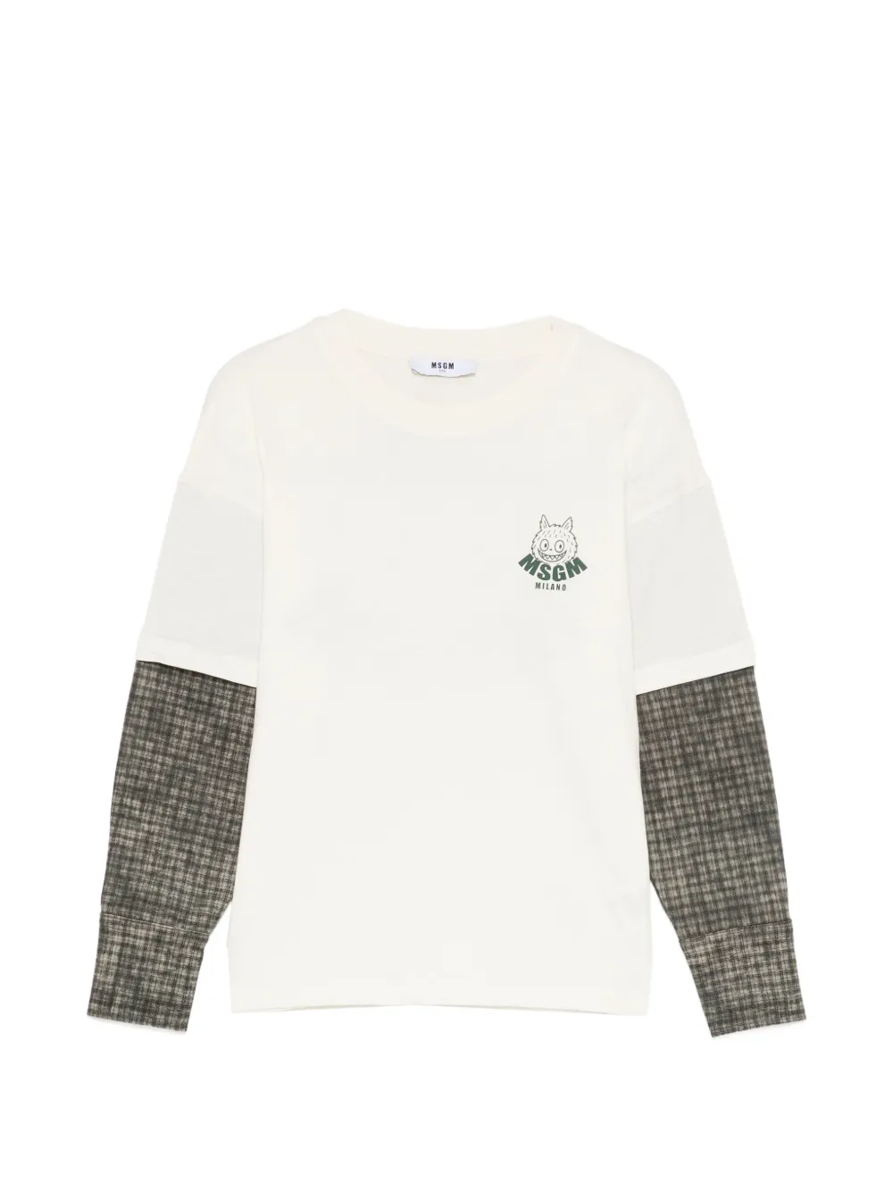MSGM Kids Over checked-sleeve T-shirt - Toni neutri