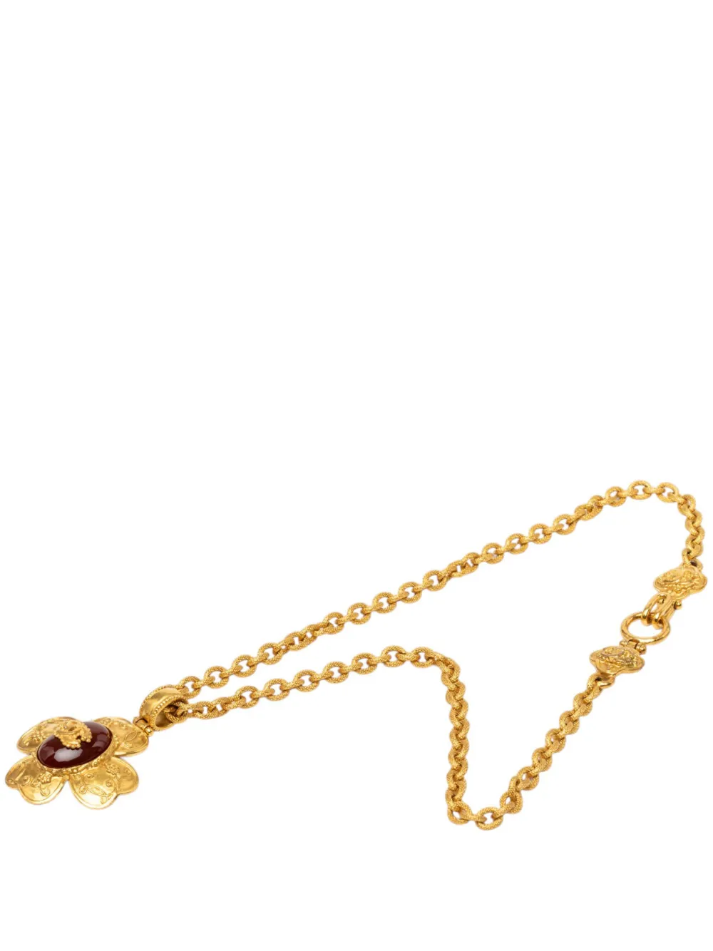 CHANEL Pre-Owned 1996 CC Gold Plated Gripoix Clover Pendant Necklace costume necklace - Rosso