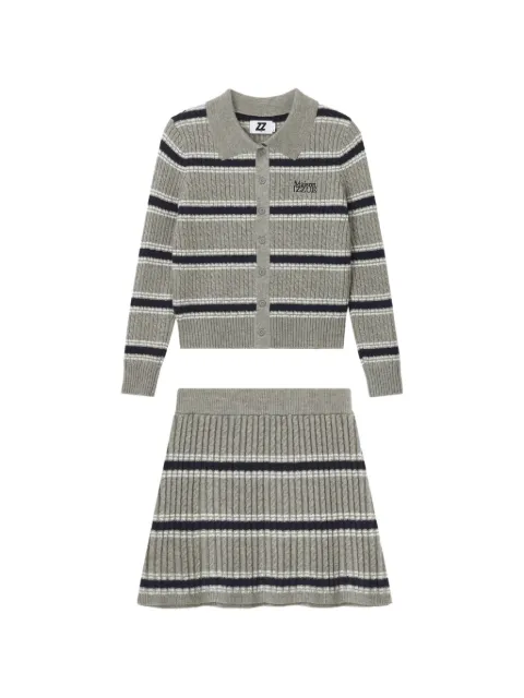 izzue cable-knit striped cardigan and mini skirt set