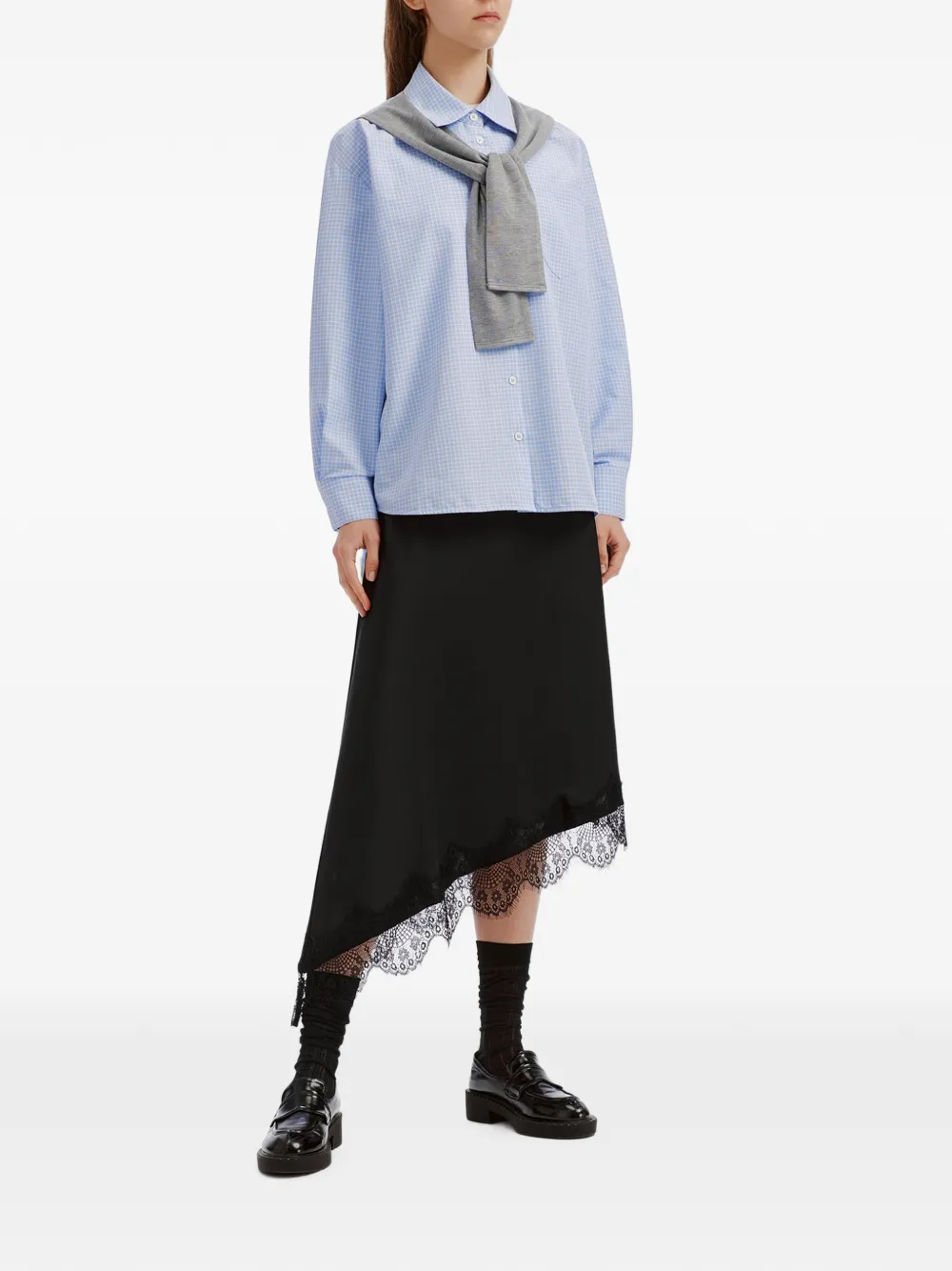 b+ab Midi-rok met afwerking van kant Zwart