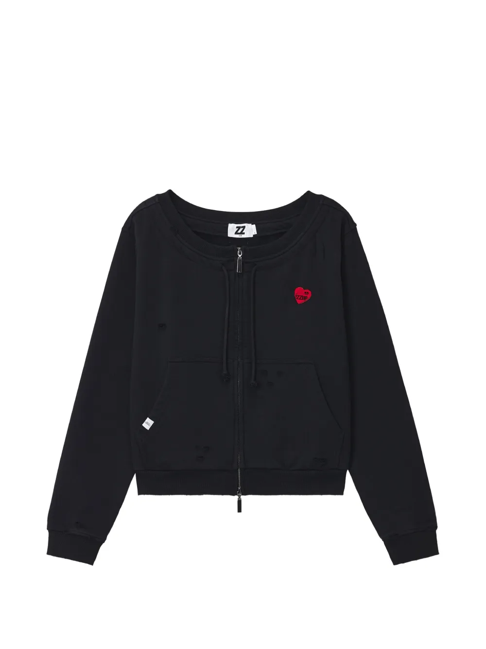 izzue distressed heart-patch zip-up sweatshirt