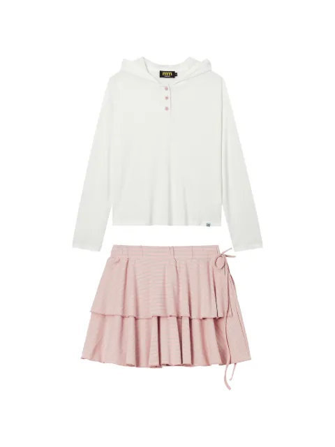Mini Cream drop-shoulder striped hoodie and skirt set