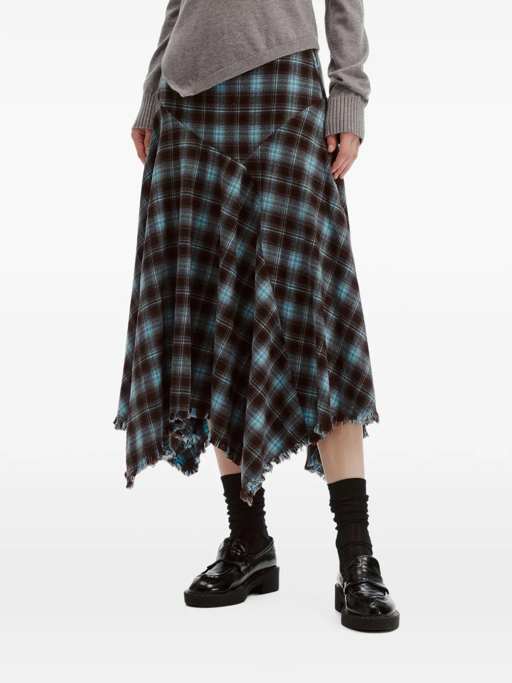 tout a coup Geruite midi-rok met zakdoekzoom Blauw