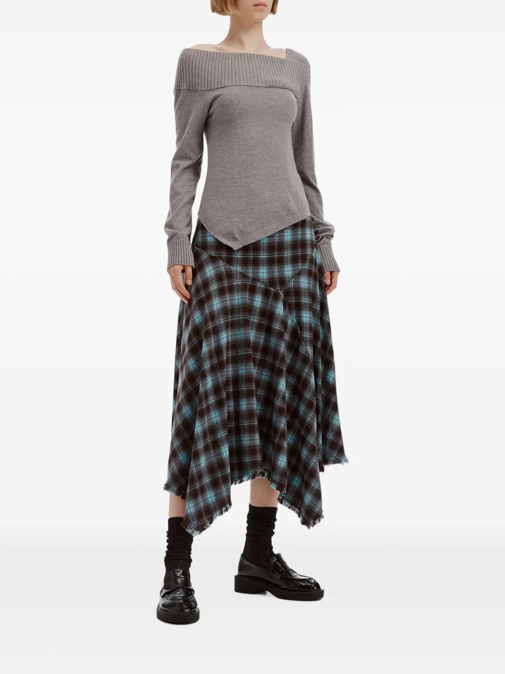 tout a coup Geruite midi-rok met zakdoekzoom Blauw