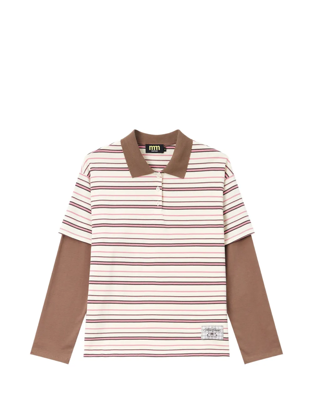 Mini Cream Striped Layered-effect Polo Shirt In Neutrals