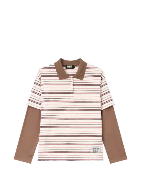 Mini Cream striped layered-effect polo shirt