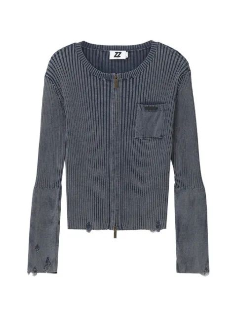 izzue distressed ribbed-knit cardigan