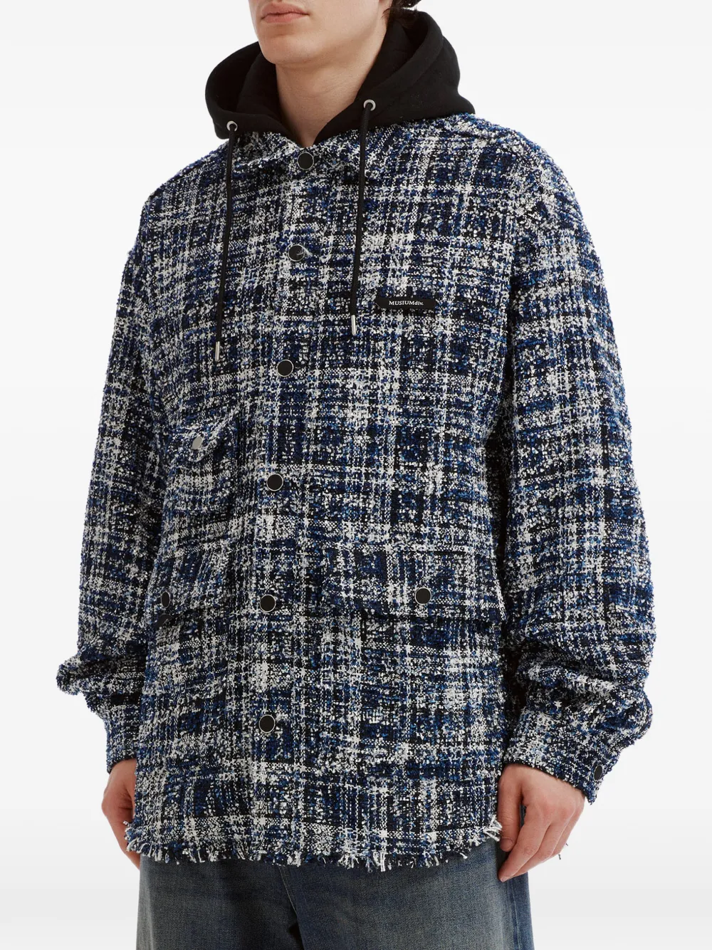 Musium Div. Geruit tweed jack met capuchon en trekkoord Blauw