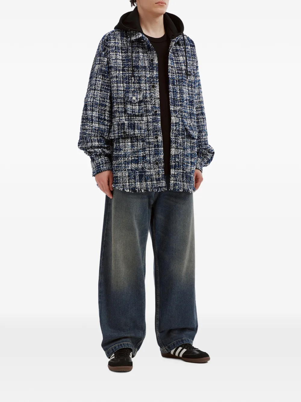 Musium Div. Geruit tweed jack met capuchon en trekkoord Blauw