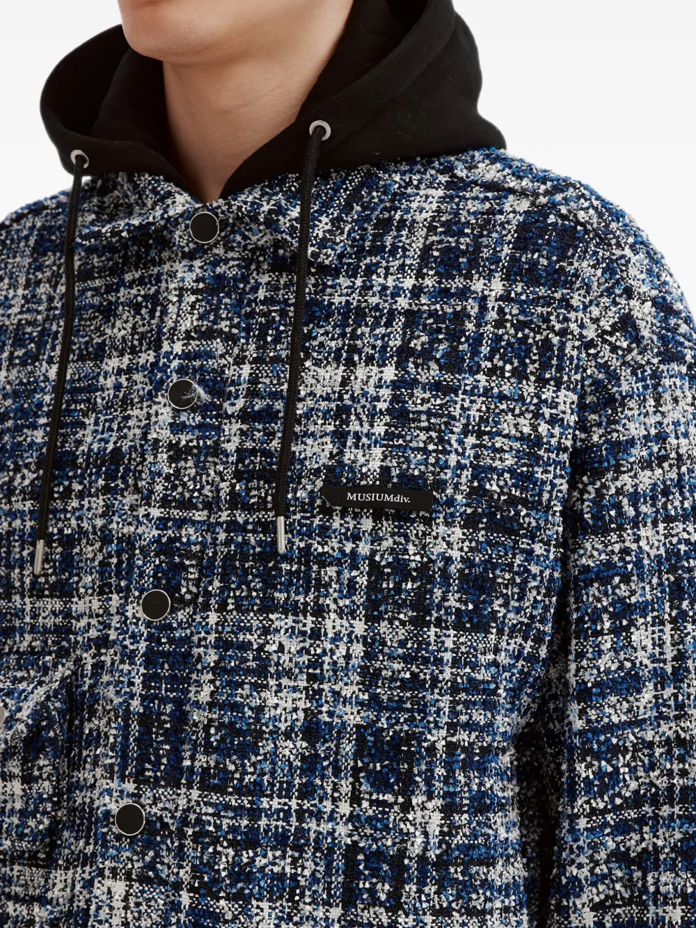 Musium Div. Geruit tweed jack met capuchon en trekkoord Blauw