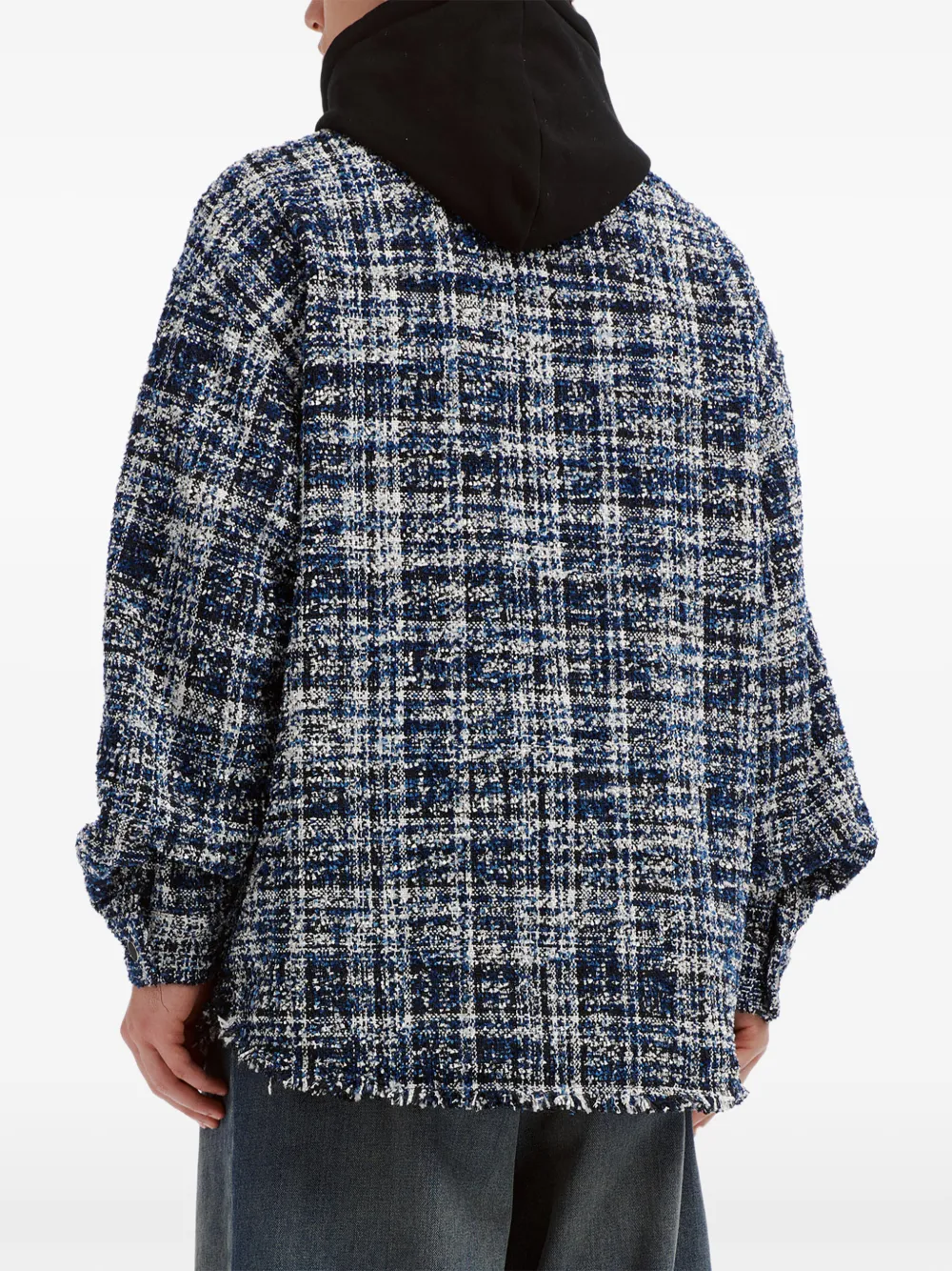 Musium Div. Geruit tweed jack met capuchon en trekkoord Blauw