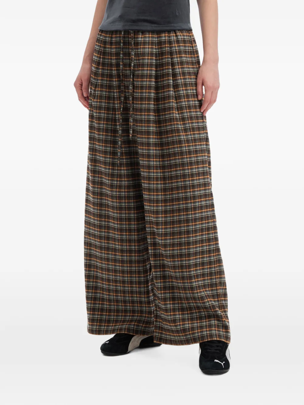 tout a coup Geruite broek met wijde pijpen Bruin