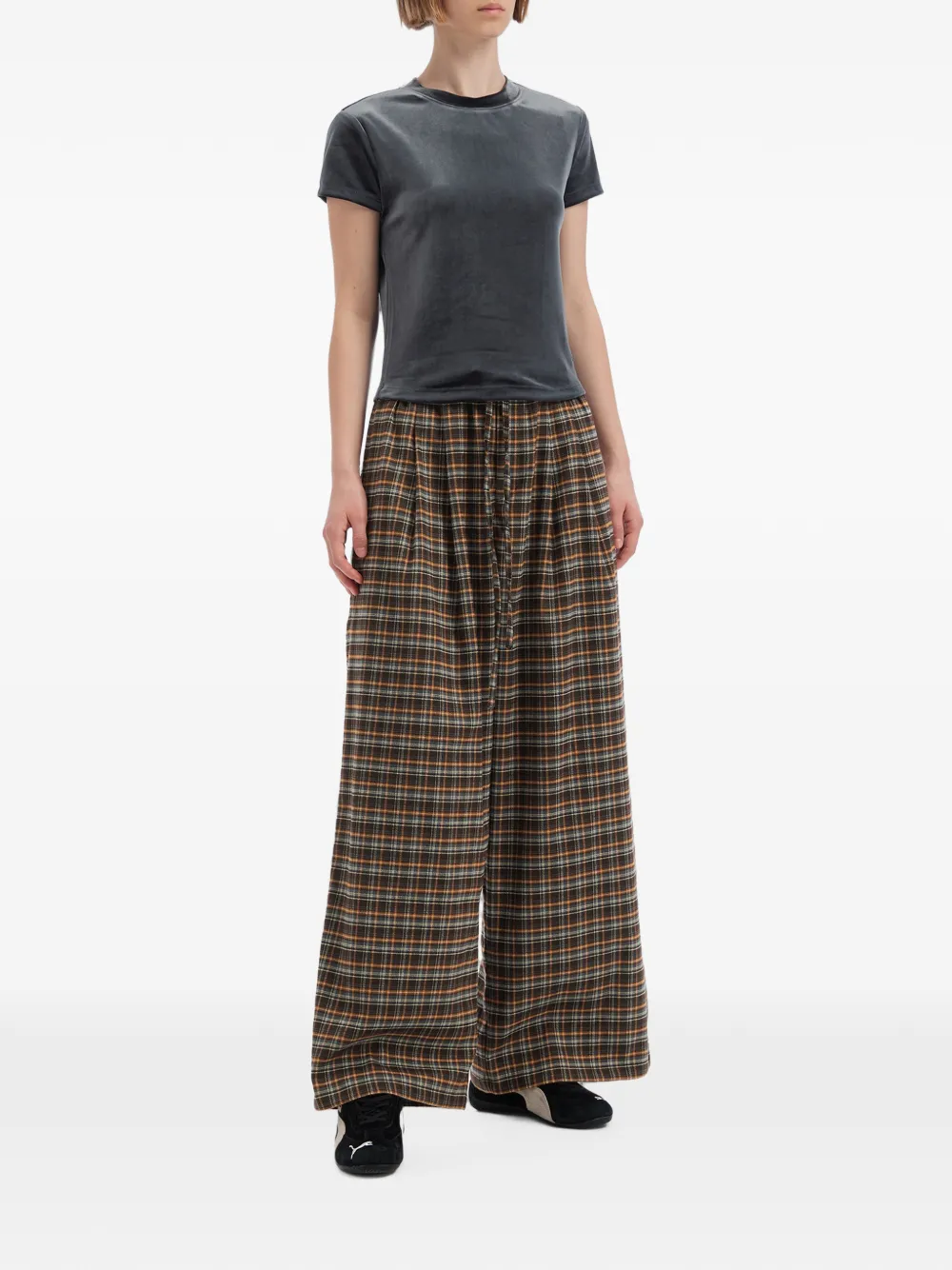 tout a coup Geruite broek met wijde pijpen Bruin