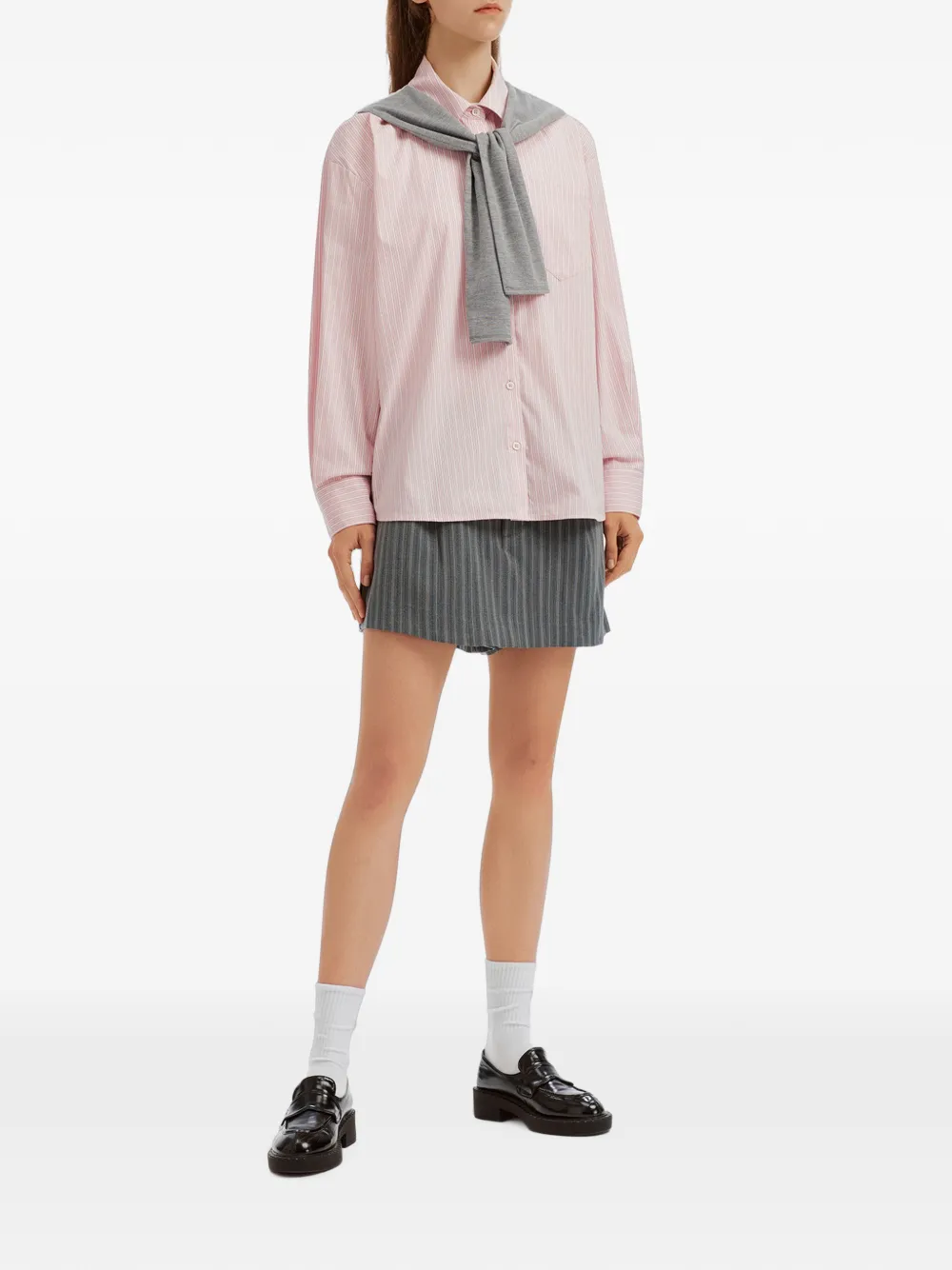 B+ab Pinstripe-pattern Pleated Shorts In Grey