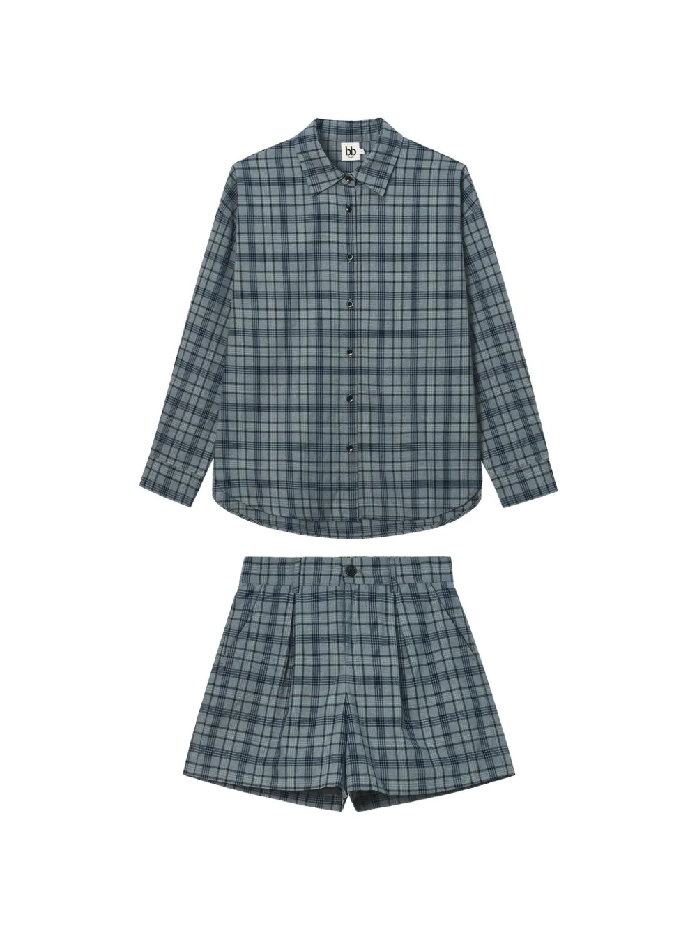 B+ab Plaid-check Shorts Set (set Of Two) In Grey