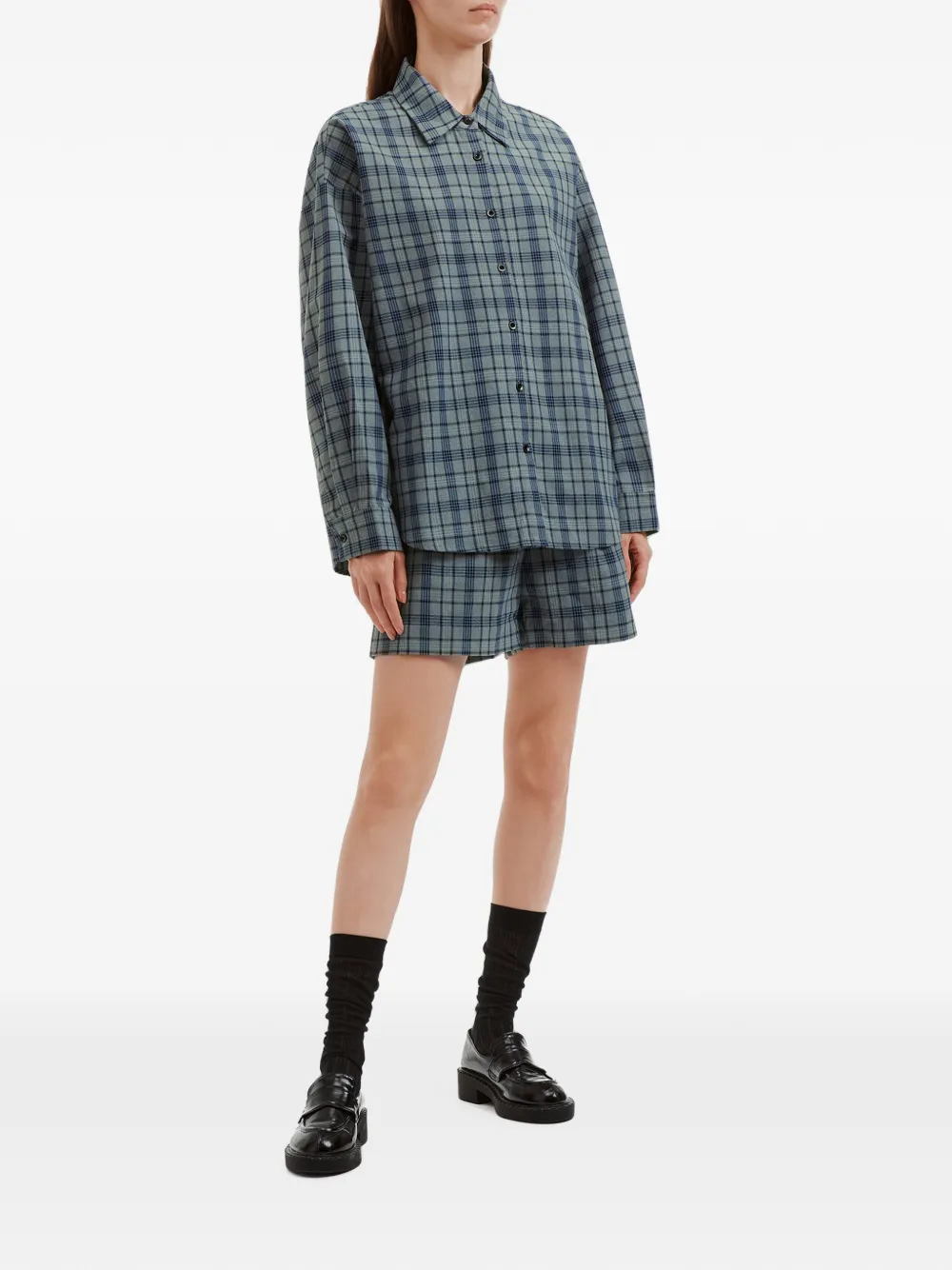 b+ab Twee geruite shorts Grijs