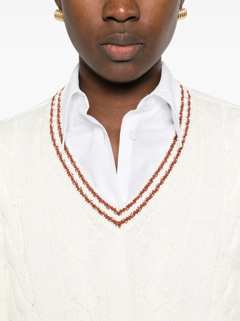Loro Piana Augusta cable-knit V-neck sweater Beige