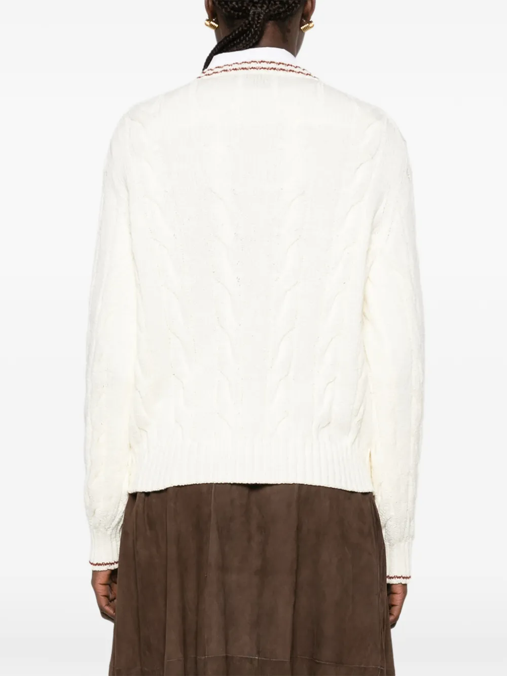 Loro Piana Augusta cable-knit V-neck sweater Beige