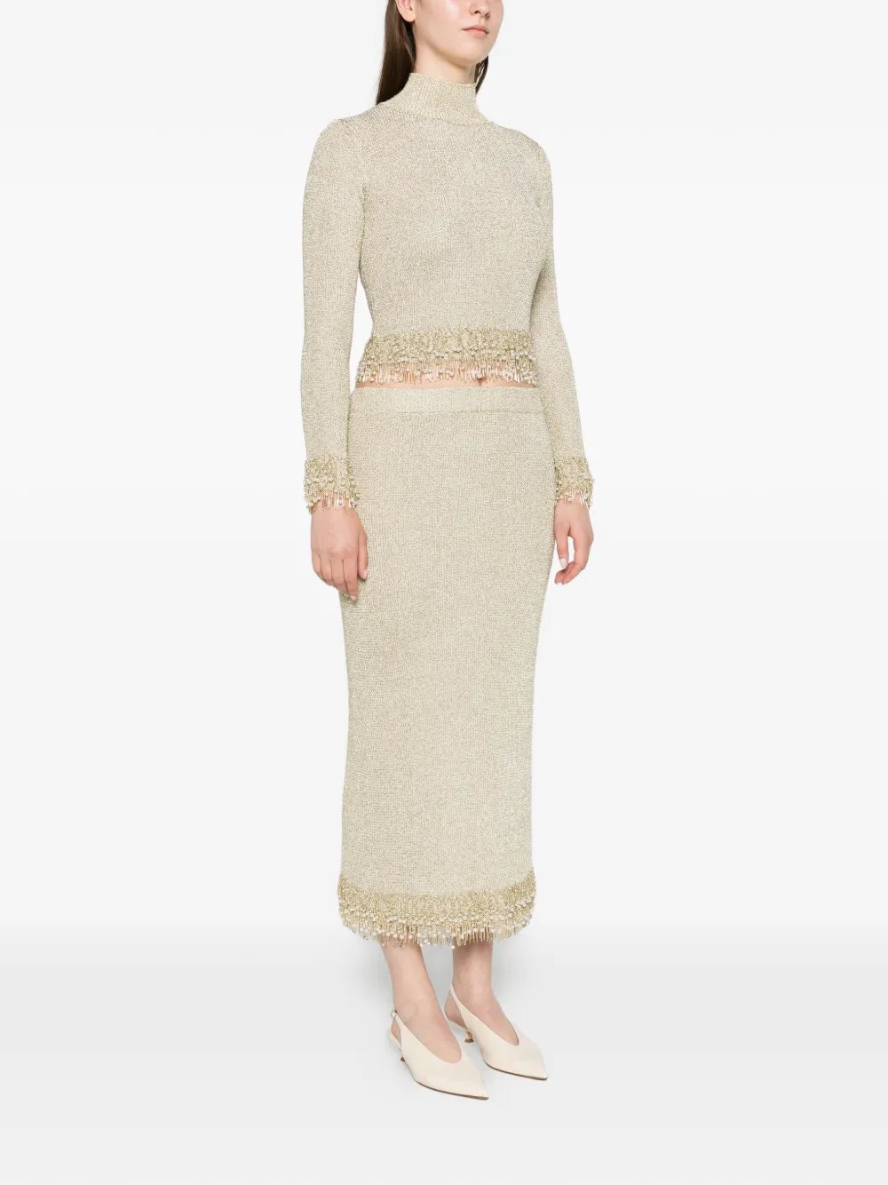 SIMKHAI Zeni pearl fringe skirt Goud