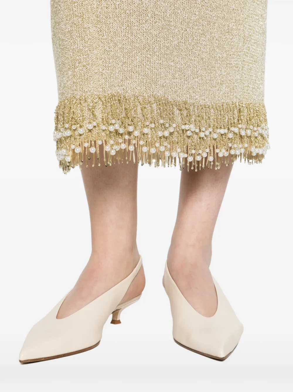 SIMKHAI Zeni pearl fringe skirt Goud