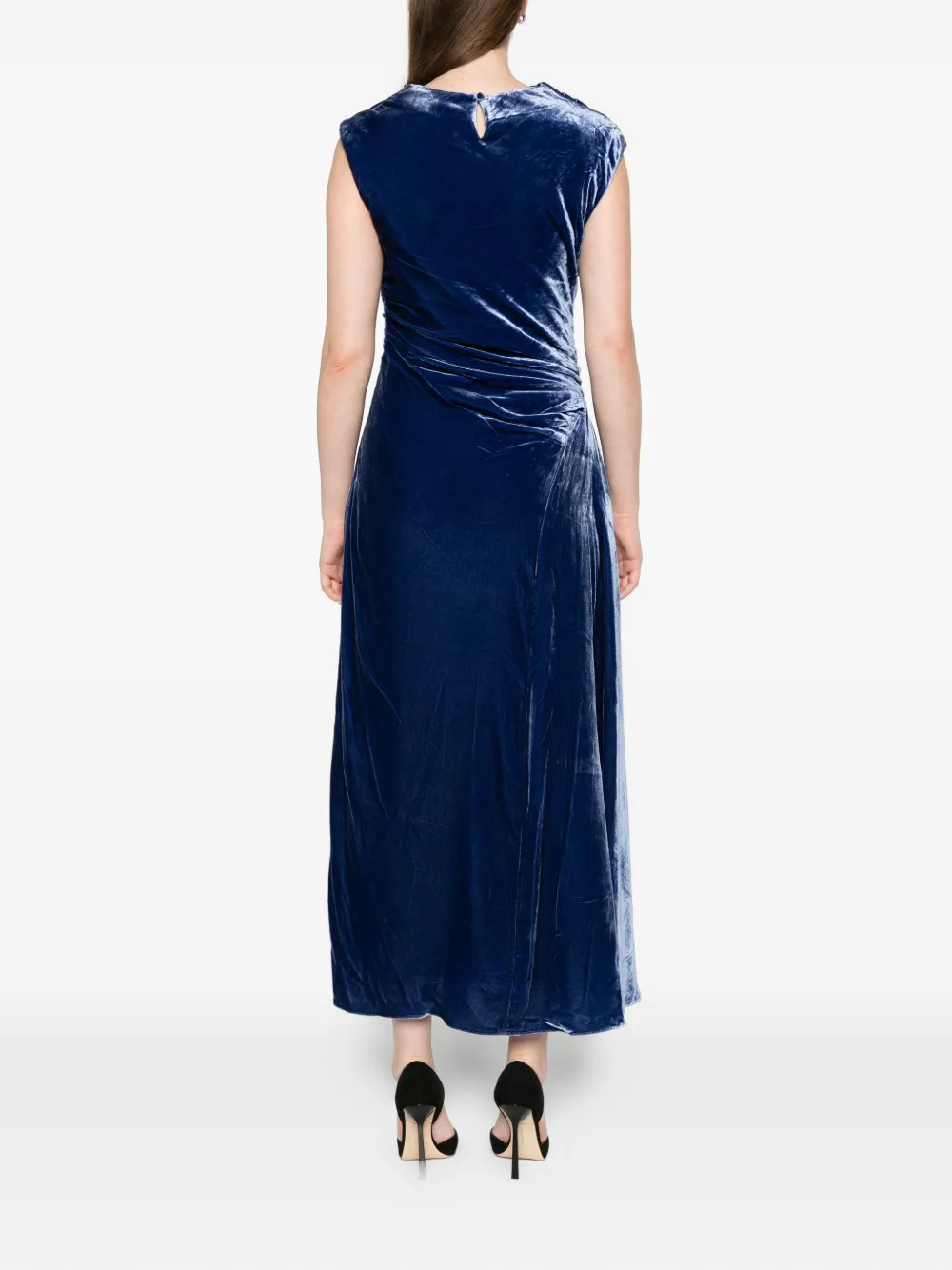 SIMKHAI Burke draped velvet midi dress Blauw