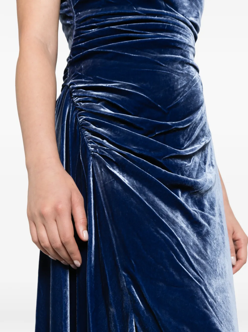 SIMKHAI Burke draped velvet midi dress Blauw
