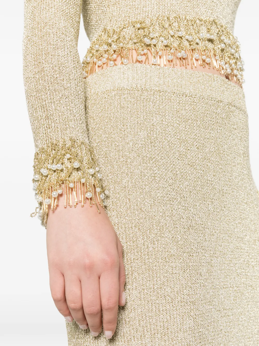 SIMKHAI Tali pearl fringe top Goud