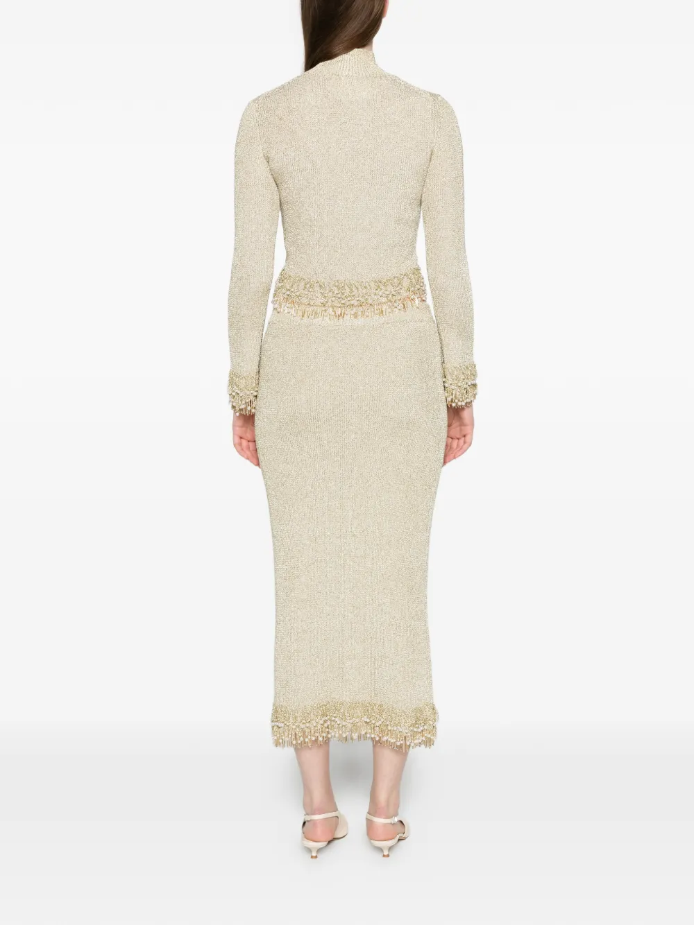 SIMKHAI Tali pearl fringe top Goud