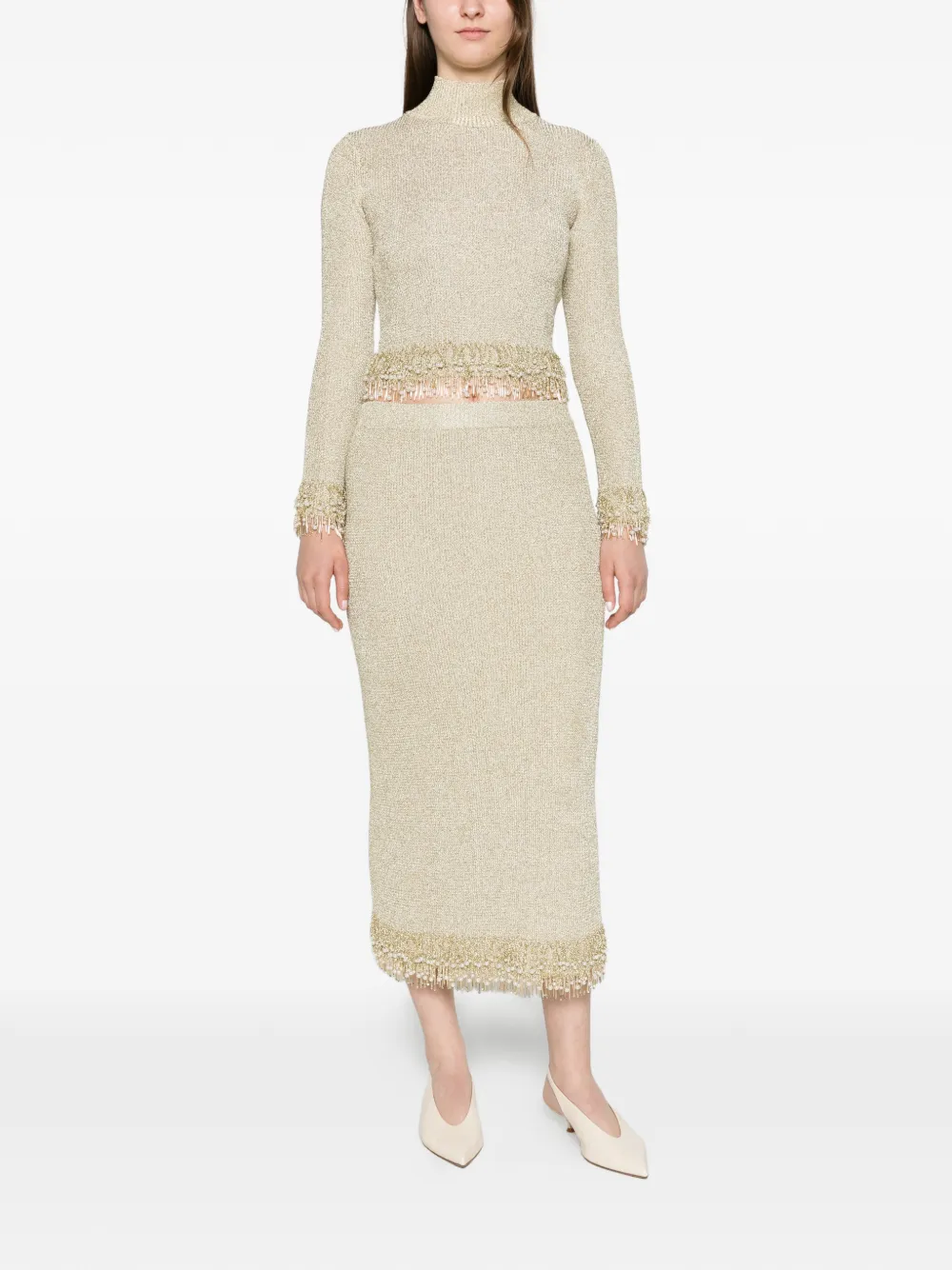 SIMKHAI Tali pearl fringe top Goud