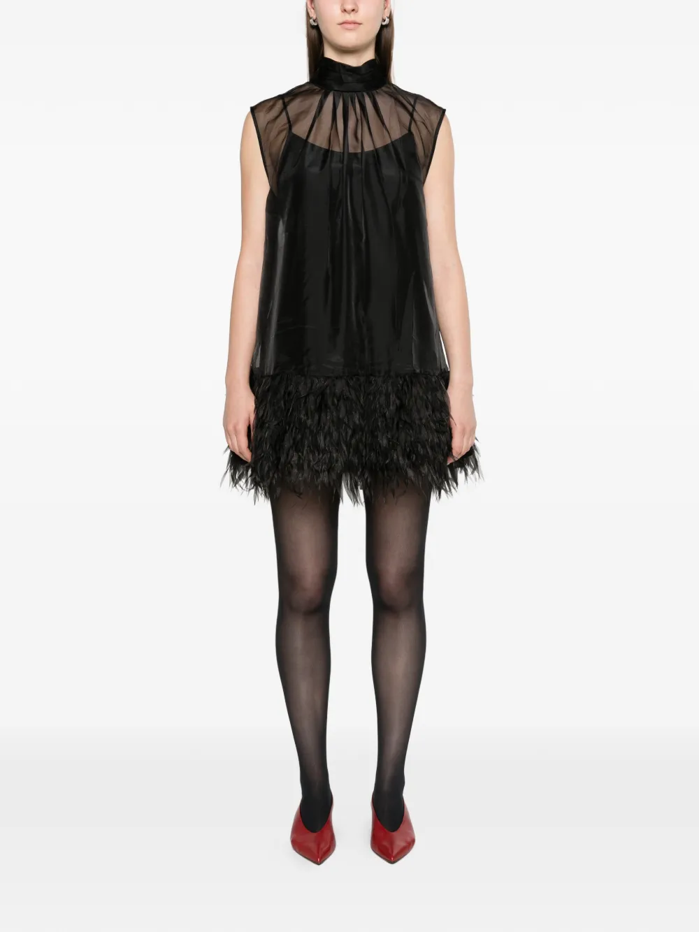 SIMKHAI Shirya featherlike organza mini dress Zwart