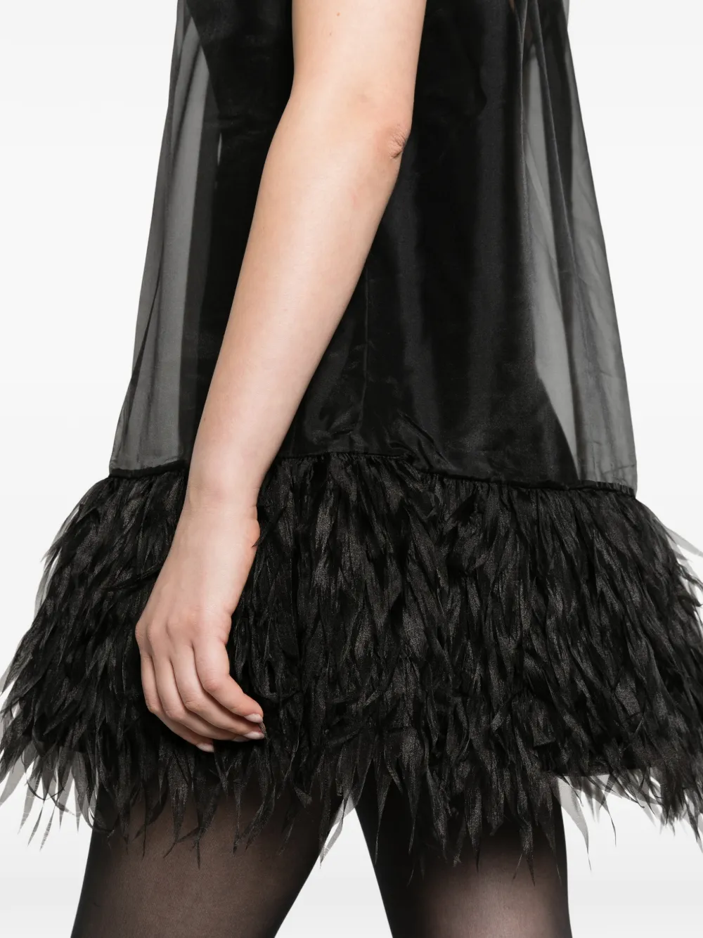SIMKHAI Shirya featherlike organza mini dress Zwart