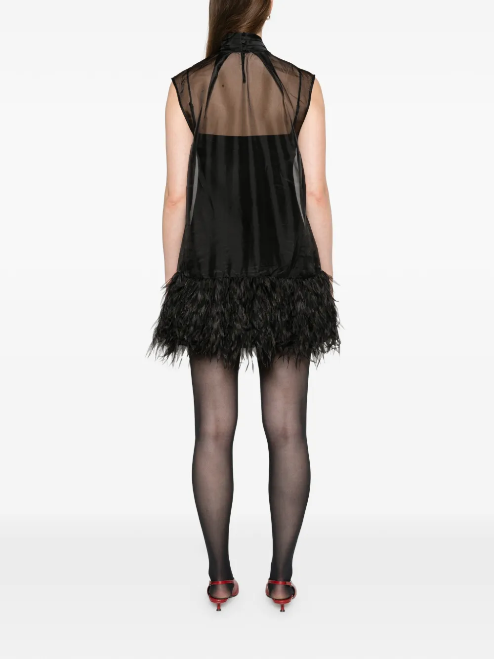 SIMKHAI Shirya featherlike organza mini dress Zwart