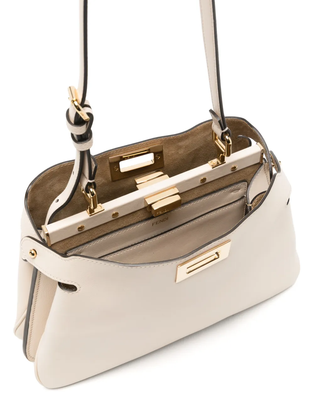 FENDI Kleine Peekaboo Soft crossbodytas Beige
