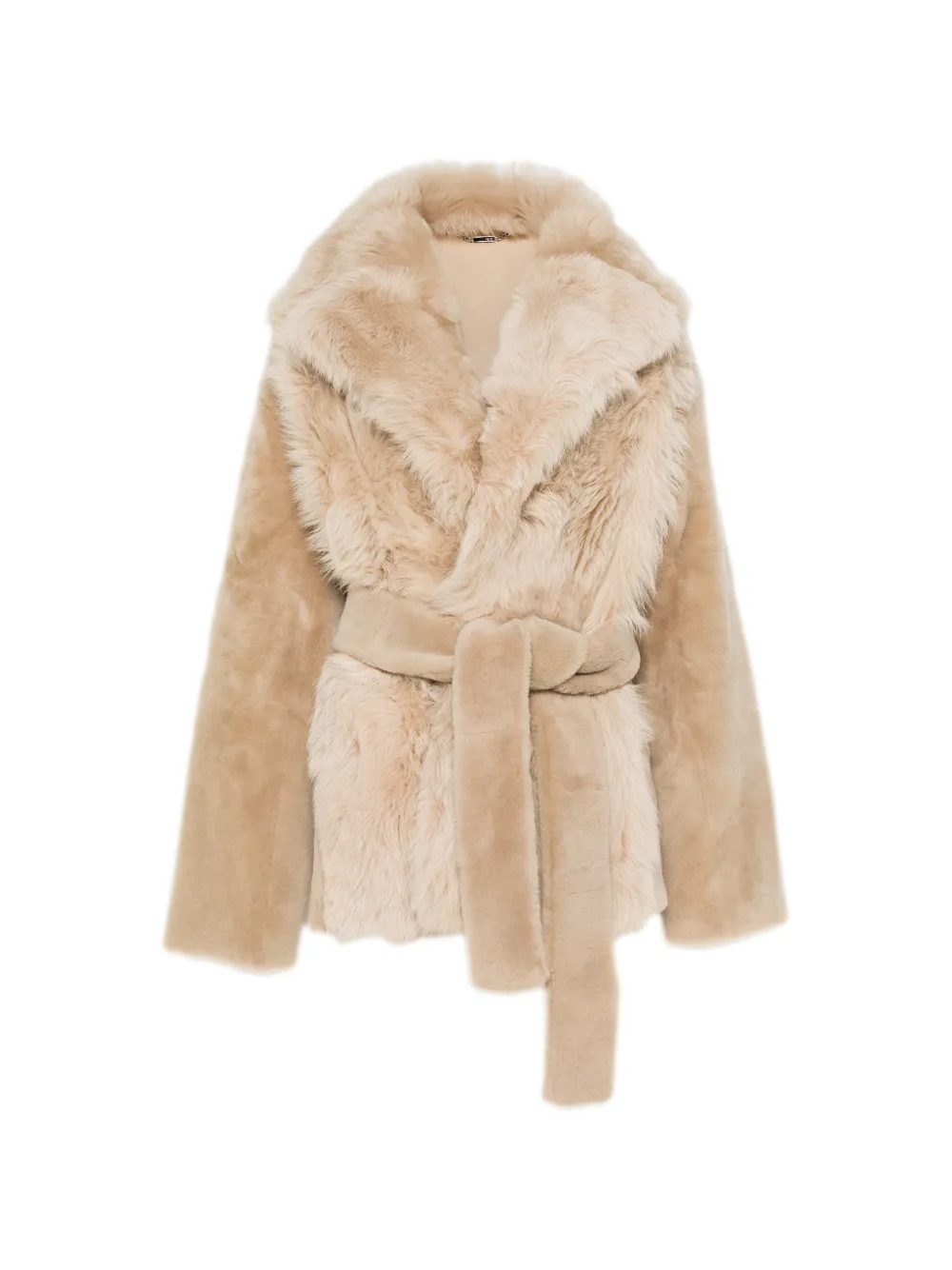 FENDI Lammy jas met ceintuur Beige