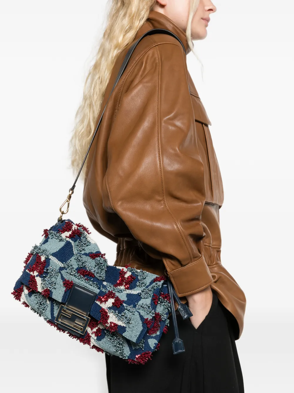 FENDI Medium Mamma Baguette tas Blauw