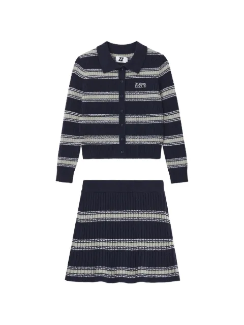 izzue striped cable-knit mini skirt and cardigan set