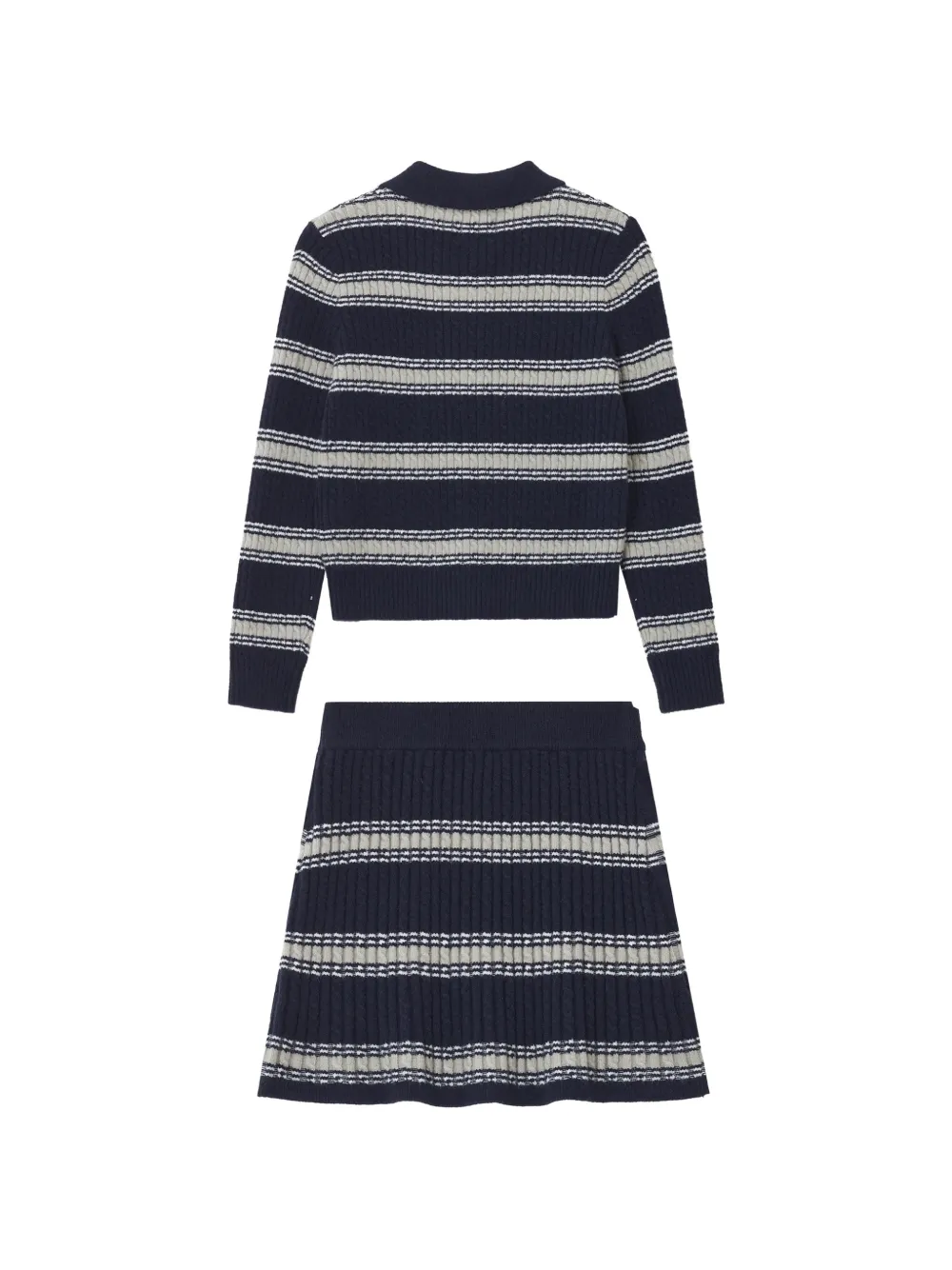 izzue striped cable-knit mini skirt and cardigan set Blauw