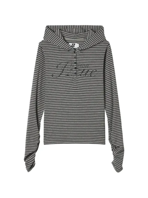 izzue striped ruched-sleeve hoodie