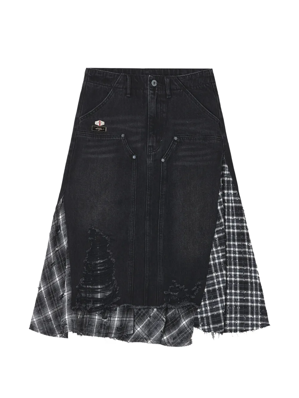 Musium Div. distressed patchwork midi skirt