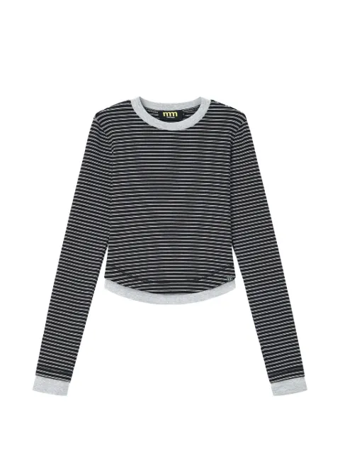 Mini Cream striped layered-effect T-shirt