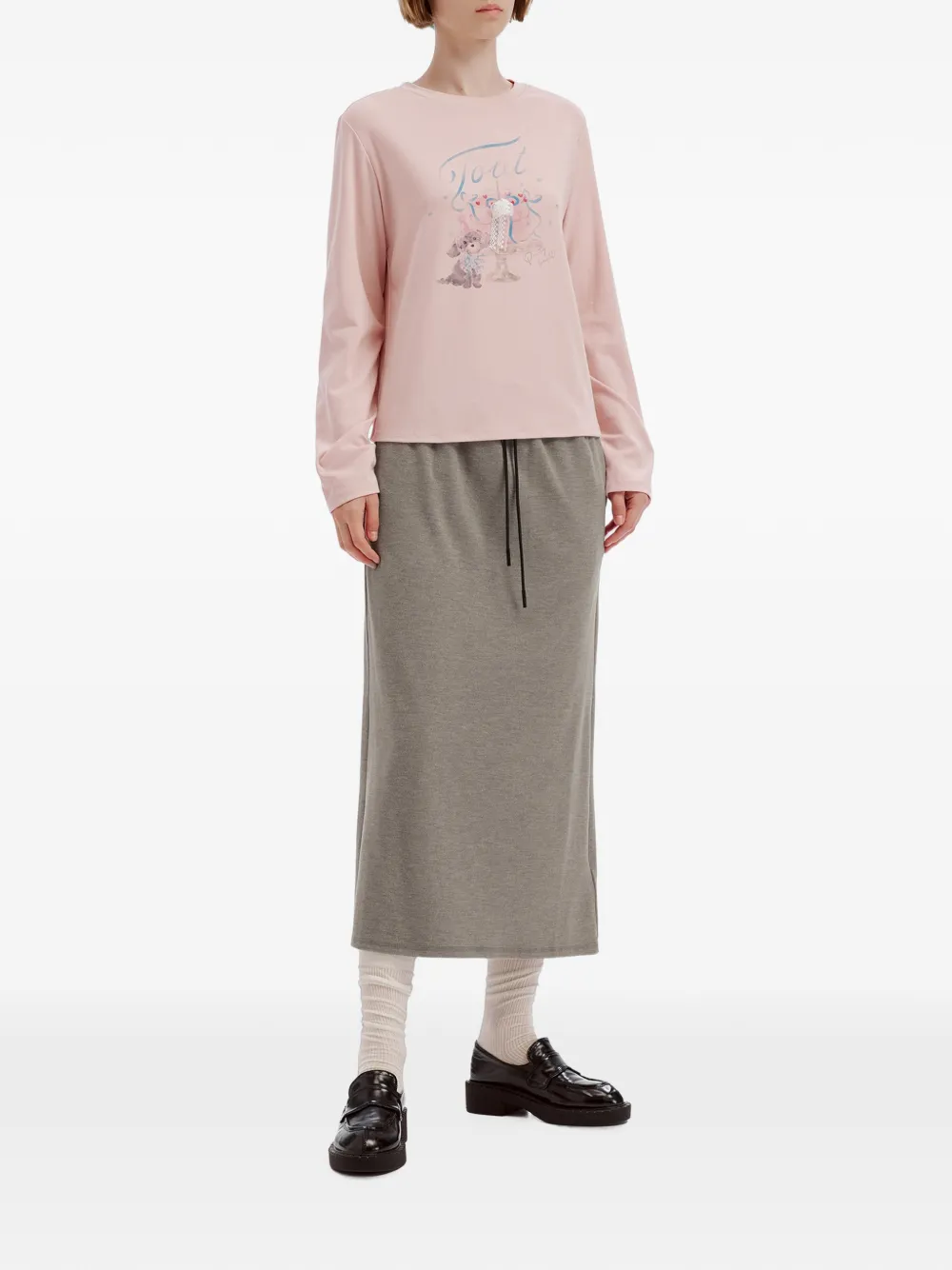 tout a coup Midi-rok met trekkoordtaille Grijs